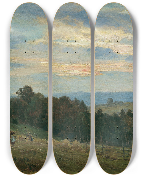 Triptych art skateboard deck of Hugo Darnaut Zur Erntezeit by Hugo Darnaut (1850-1937)