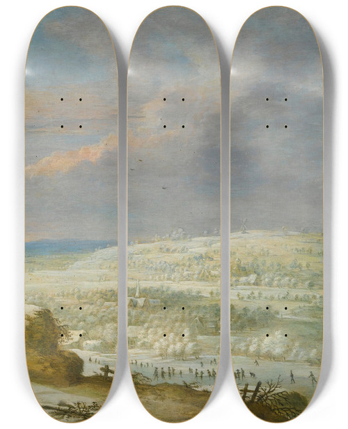 Triptych art skateboard deck of Lucas Van Uden The Four Seasons Iii by Lucas Van Uden (1595-1672)
