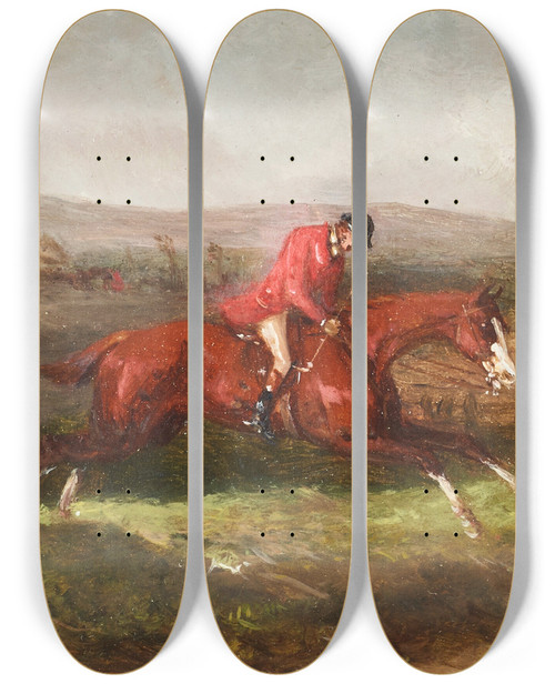 Triptych art skateboard deck of William Shayer Jumping A Ditch by William Shayer (1787-1879)