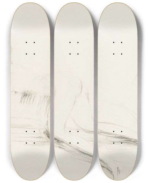 Triptych art skateboard deck of Giovanni Boldini Reclining Female Nude_1 by Giovanni Boldini (1842-1931)
