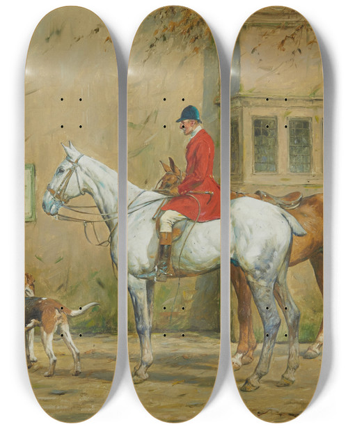 Triptych art skateboard deck of George Wright At The Stable by George Wright (1860-1944)