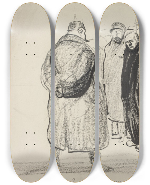 Triptych art skateboard deck of Jeanlouis Forain Bredouilles Lequipage Dun Zeppelin by Jean Louis Forain (1852-1931)