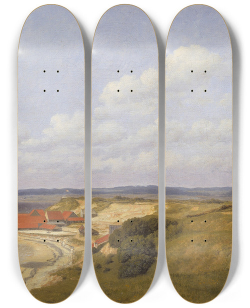 Triptych art skateboard deck of Christoffer Wilhelm Eckersberg Renbjrg Tileworks By Flensburg Fiord by Christoffer Wilhelm Eckersberg (1783-1853)