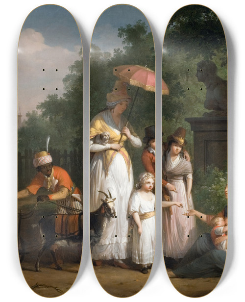 Triptych art skateboard deck of Mattheus Ignatius Van Bree A Noble Family Distributing Alms In A Park by Mattheus Ignatius Van Bree (1773-1839)
