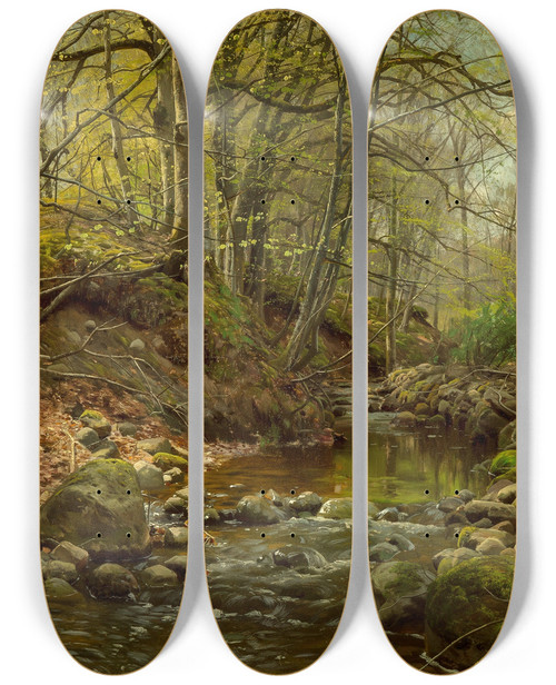 Triptych art skateboard deck of Peder Mrk Mnsted A Forest Stream_2 by Peder Mork Monsted (1859-1941)