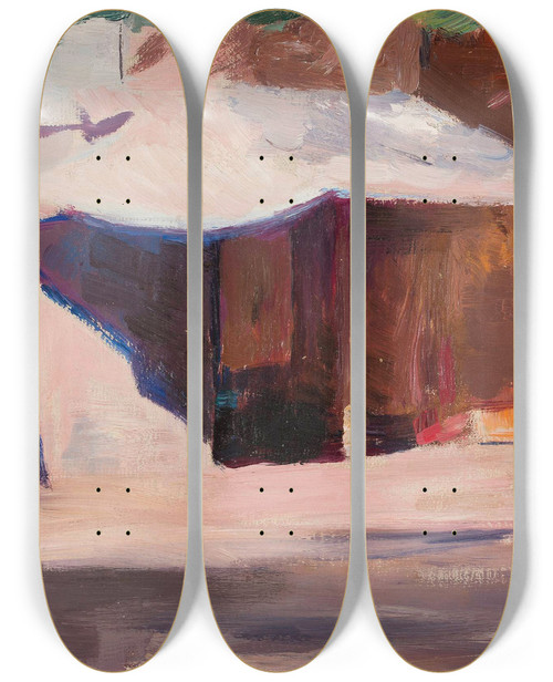 Triptych art skateboard deck of Jan Cigliski In Front Of A House From The Journey To Constantinople by Jan Ciaglinski (1858-1913)