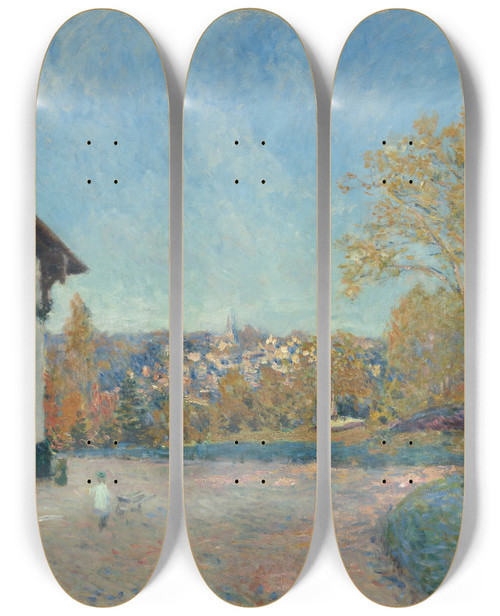 Triptych art skateboard deck of Alfred Sisley View Of Marlyleroi From Coeurvolant by Alfred Sisley (1840-1899)