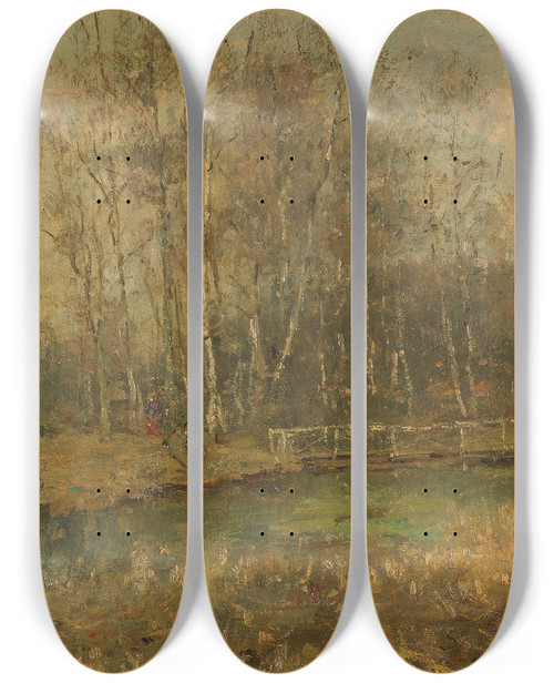 Triptych art skateboard deck of Rudolf Hckner Vorfrhling Im Park by Rudolf Hockner (1864-1942)