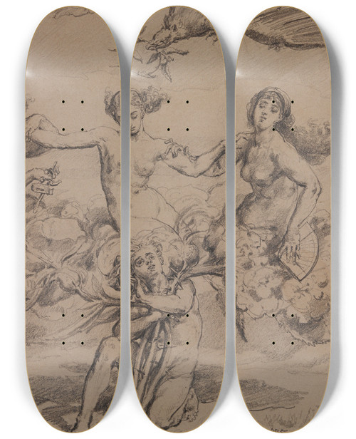 Triptych art skateboard deck of Jan Matejko The History Of Human Civiiization Architecture Sculpture And Painting by Jan Matejko (1838-1893)