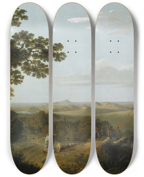 Triptych art skateboard deck of Thomas Jones View Of The Campi Flegrei From The Camaldolese Convent Near Naples by Thomas Jones (1742-1803)