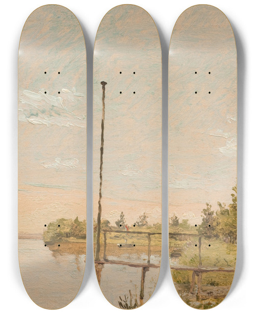 Triptych art skateboard deck of Christen Kbke View From Dosseringen Near The Sortedam Lake Looking Towards Nrrebro Study by Christen Kobke (1810-1848)