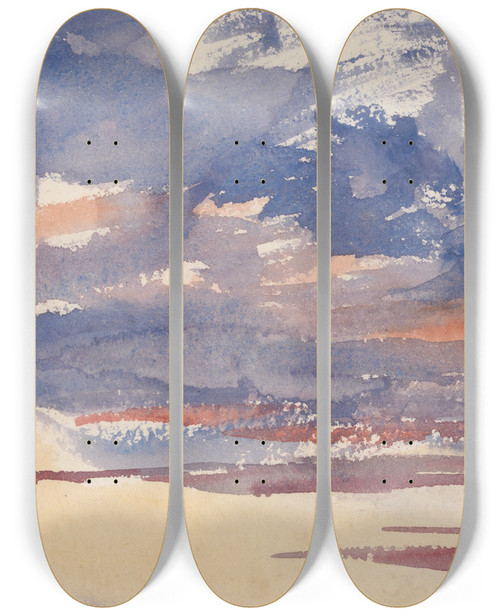 Triptych art skateboard deck of Barbara Bodichon Study Of A Cloudy Sky by Barbara Bodichon (1827-1891)