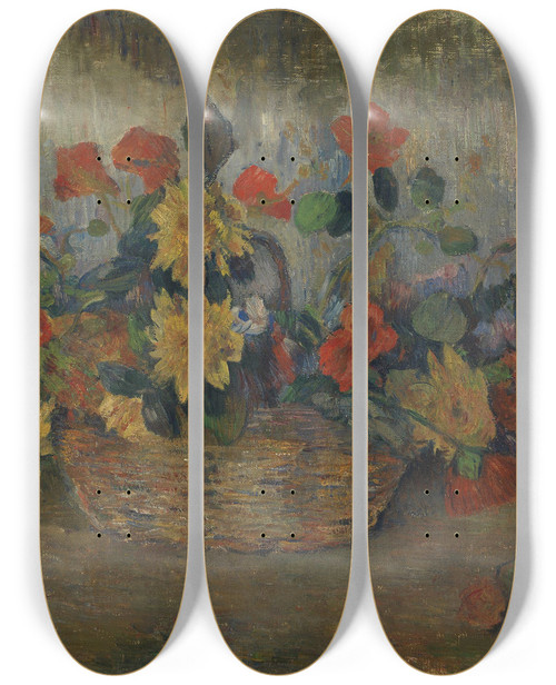 Triptych art skateboard deck of Paul Gauguin Flowers Still Life by Paul Gauguin (1848-1903)
