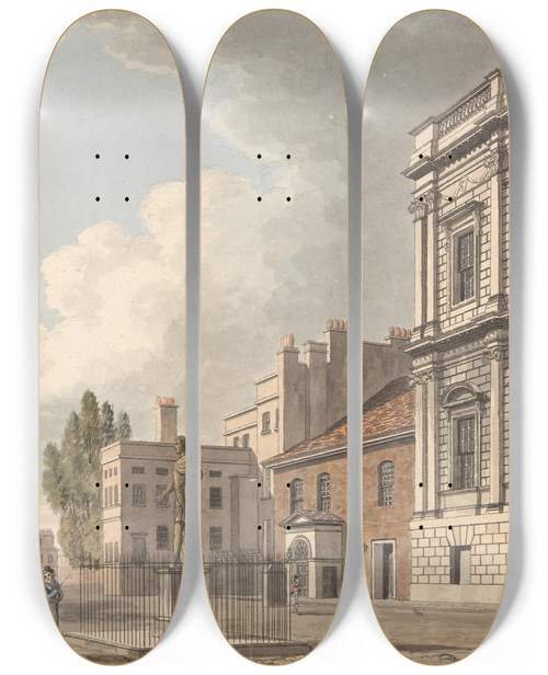 Triptych art skateboard deck of Thomas Malton The Younger Banqueting House Whitehall by Thomas Malton the Younger (1748-1804)