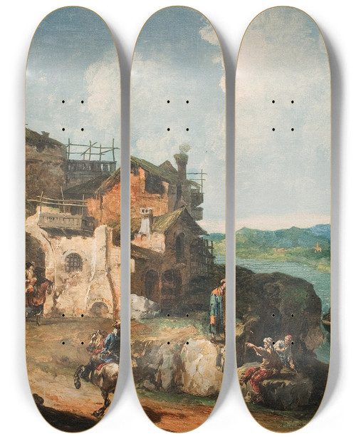 Triptych art skateboard deck of Michele Marieschi Landscape Capriccio by Michele Marieschi (1710-1743)