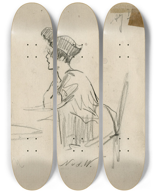 Triptych art skateboard deck of Nicolaas Van Der Waay Man En Vrouw In Een Caf_1 by Nicolaas van der Waay (1855-1936)