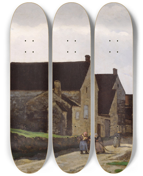 Triptych art skateboard deck of Alfred Sisley Women Going To The Woods by Alfred Sisley (1840-1899)