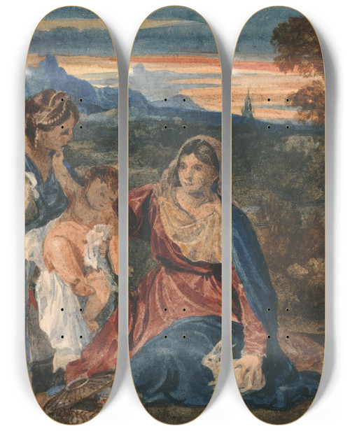 Triptych art skateboard deck of William Callow Madonna With A Rabbit by William Callow (1812-1908)