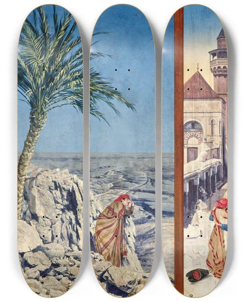 Triptych art skateboard deck of Oskar Rex Longing Triptych by Oskar Rex (1857-1929)