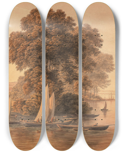 Triptych art skateboard deck of John Glover The Pool Of Westminster by John Glover (1767-1849)