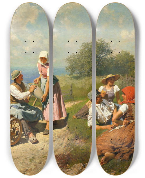 Triptych art skateboard deck of Albert Ritzberger Prachtvolle Sommerlandschaft Im Alpenvorland by Albert Ritzberger (1853-1915)