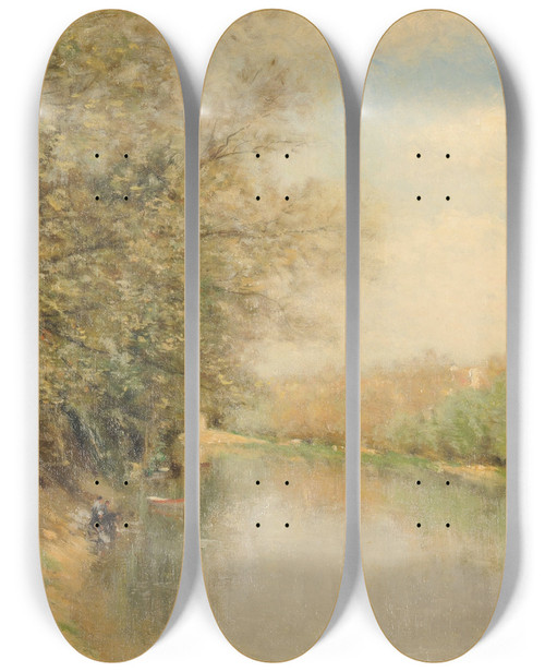 Triptych art skateboard deck of Stanislas Lpine La Marne Charenton by Stanislas Lepine (1835-1892)