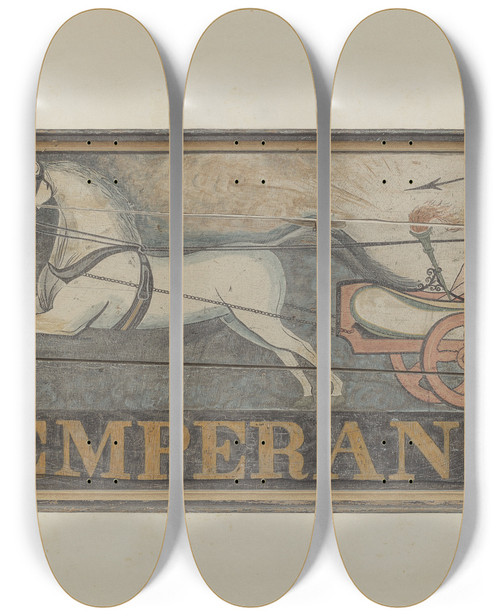Triptych art skateboard deck of John Matulis Tavern Sign Temperance_2 by John Matulis
