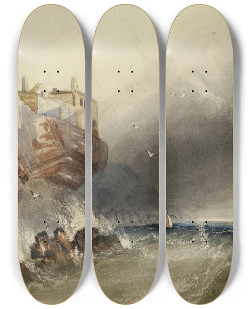 Triptych art skateboard deck of Circle Of Henry Barlow Carter Duanle Castle by Circle Of Henry Barlow Carter (1803-1867)