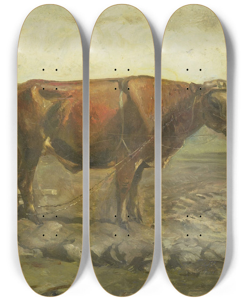 Triptych art skateboard deck of Willem Van Konijnenburg Plowing Peasant by Willem van Konijnenburg (1868-1943)