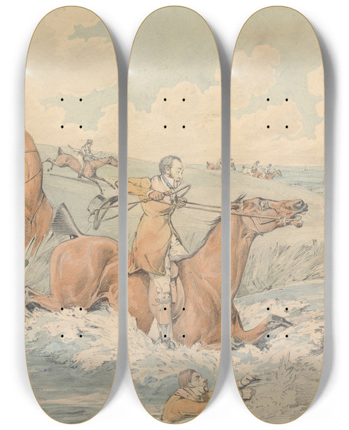 Triptych art skateboard deck of Henry Thomas Alken Some Do And Some Dont It Is All A Notion Getting A Dive by Henry Thomas Alken (1785-1851)