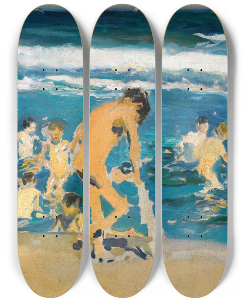 Triptych art skateboard deck of Joaqun Sorolla Study For Sad Inheritance by Joaquin Sorolla (1863-1923)