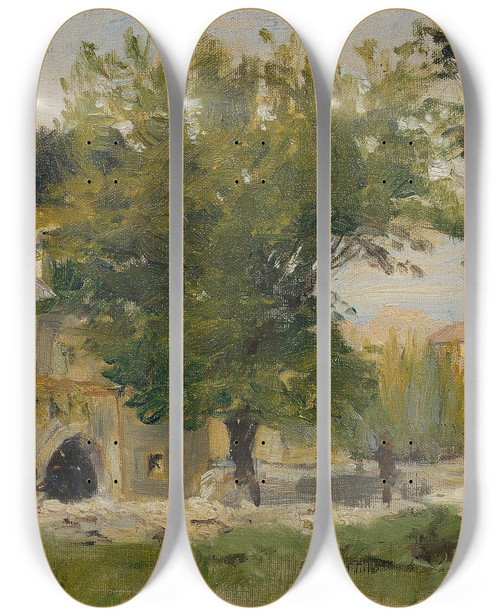 Triptych art skateboard deck of Anton Nowak Gasthaus In Salona An Der Strae Nach Glisse by Anton Nowak (1865-1932)