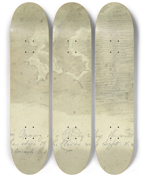 Triptych art skateboard deck of Joseph Wright Of Derby An Opening In A Cloudy Sky by Joseph Wright Of Derby (1734-1797)