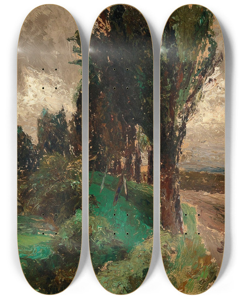 Triptych art skateboard deck of Olga Wisingerflorian Avenue Of Poplars by Olga Wisinger-Florian (1844-1926)