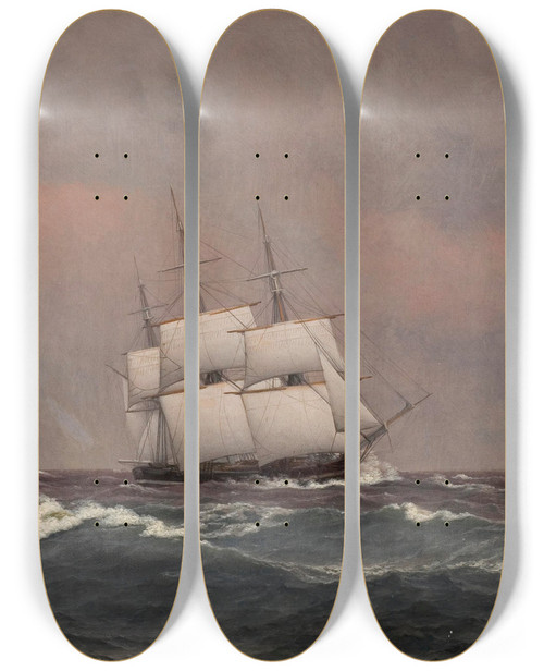 Triptych art skateboard deck of Christoffer Wilhelm Eckersberg The Corvette Najaden In Rough Seas by Christoffer Wilhelm Eckersberg (1783-1853)