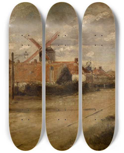 Triptych art skateboard deck of Henri De Braekeleer The Mill At Kiel by Henri de Braekeleer (1840-1888)