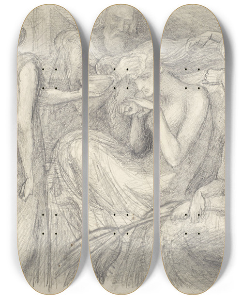 Triptych art skateboard deck of Dante Gabriel Rossetti The Death Of Lady Macbeth Compositional Study by Dante Gabriel Rossetti (1828-1882)