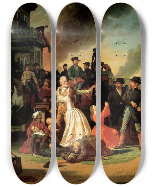 Triptych art skateboard deck of George Caleb Bingham Order No 11 by George Caleb Bingham (1811-1879)