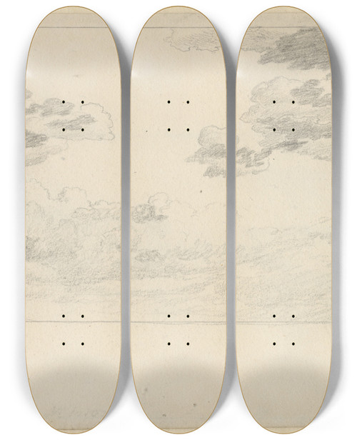 Triptych art skateboard deck of Christoffer Wilhelm Eckersberg Studie Af Skyer Over Havet by Christoffer Wilhelm Eckersberg (1783-1853)