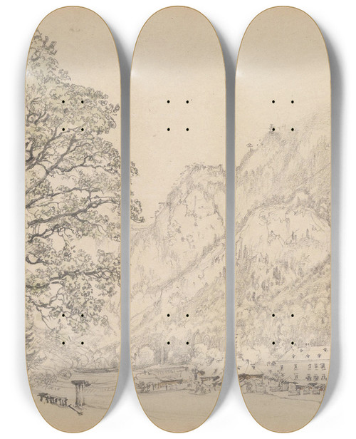Triptych art skateboard deck of Rudolf Von Alt Der Thalhof In Reichenau An Der Rax by Rudolf Von Alt (1812-1905)
