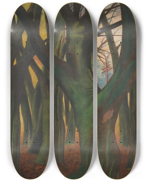 Triptych art skateboard deck of Lon Spilliaert Groene Bomen by Leon Spilliaert (1881-1946)