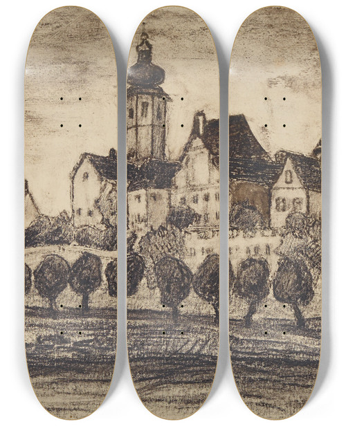 Triptych art skateboard deck of Anny Dollschein Stadt_1 by Anny Dollschein (1893-1946)