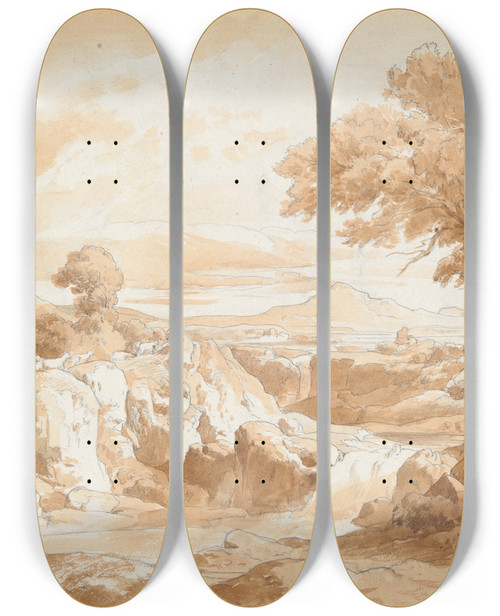 Triptych art skateboard deck of Josef Helff Landscape Withshepherd by Josef Helff (1843-1882)