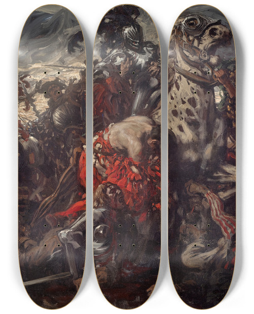 Triptych art skateboard deck of Karl Ludwig Hassmann The Battle Of Pavia by Karl Ludwig Hassmann (1869-1933)