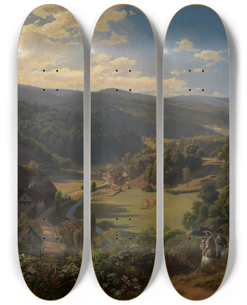 Triptych art skateboard deck of Johann Wilhelm Schirmer Das Geroldsauertal Bei Badenbaden by Johann Wilhelm Schirmer (1807-1863)
