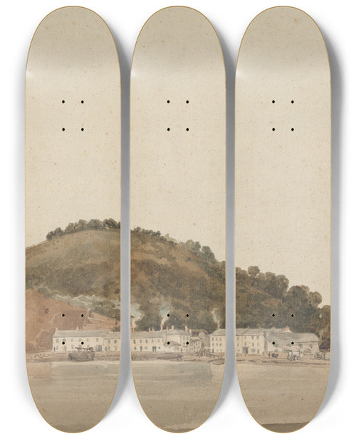 Triptych art skateboard deck of Thomas Girtin Headland On The Coast Of South Devon Possibly Shaldon by Thomas Girtin (1775-1802)