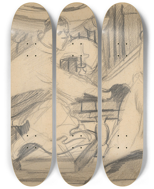 Triptych art skateboard deck of Cyprin Majernk Study For The Painting Seduction by Cyprian Majernik (1909-1945)