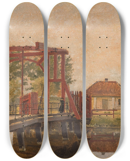 Triptych art skateboard deck of Christen Kbke The Northern Drawbridge To The Citadel In Copenhagen by Christen Kobke (1810-1848)