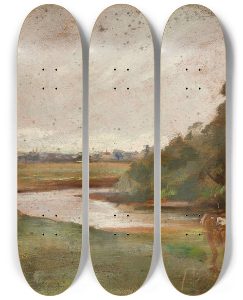 Triptych art skateboard deck of Jan Cigliski Ogonowice In The Region Of Radom by Jan Ciaglinski (1858-1913)