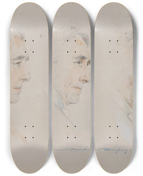 Triptych art skateboard deck of Mortimer Menpes Triple Portrait Of Sir Henry Irving by Mortimer Menpes (1860-1938)